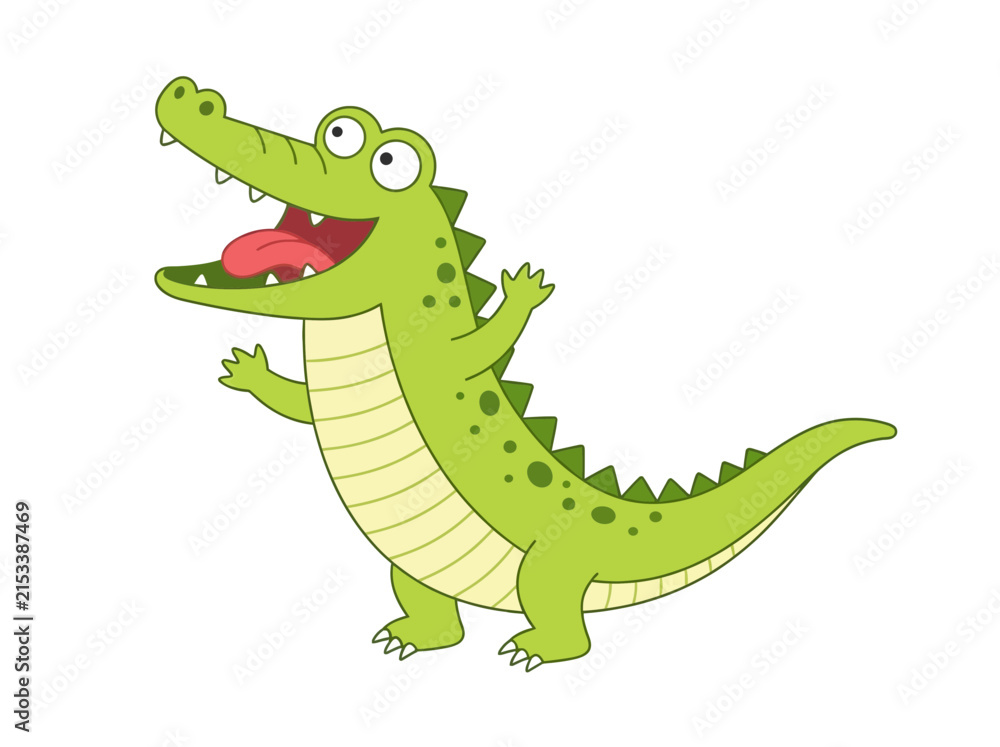 Fototapeta premium Cute Cartoon Crocodile Character Waving Happy Alligator Illustration