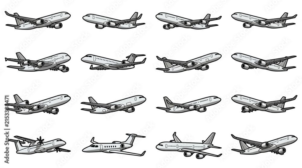 Fototapeta premium Airplane flight path sketches set.