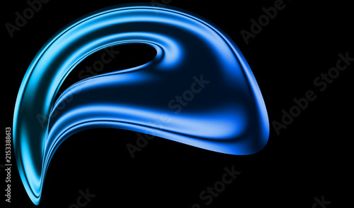 Cuadro en lienzo Iridescent glass shape, 3d render, abstract glass waves, blue light reflections