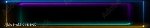 Ultrawide Neon Frame Border with Glowing Cyan Purple and Blue Lights on Black Background, Futuristic Rectangle Outline for Technology, Gaming and Digital Design