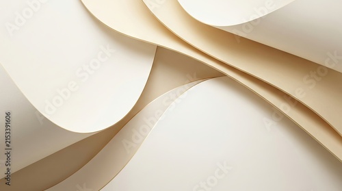 Minimalist abstract background with displays minimalist composition stacked curved paper sheets soft beige tones creating elegant fluid shapes smooth lighting architectural contemporary sculptural