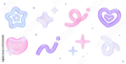 Yume Kawaii Transparent Jelly Shape Collection - Cute Decorative Accent Symbol Set - Transparent 3D PNG Elements