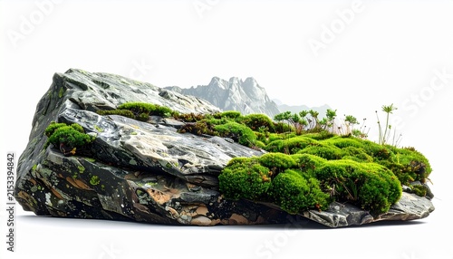 Moss Growing on Rock Formation with Plants.