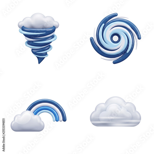 Bild auf Leinwand Set of severe weather and sky phenomena 3d icons