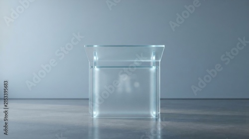 Modern transparent acrylic podium in a minimalist studio for corporate presentation and exhibition