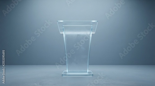 Modern Frosted Glass Podium for Professional Presentation and Public Speaking on Minimalist Background