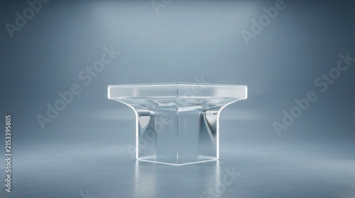 Futuristic Transparent Glass Pedestal Showcase on Refined Blue Gray Studio Background 3D Rendering