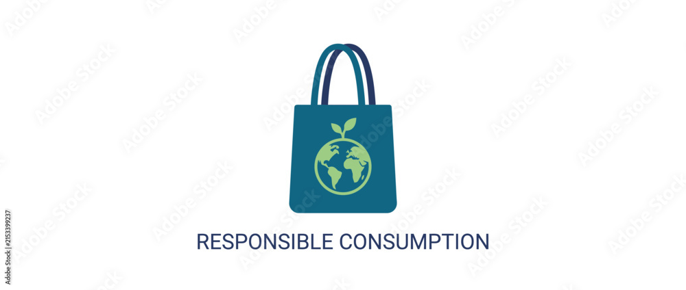 Fototapeta premium Eco-friendly tote bag with earth and leaf icon, responsible consumption concept