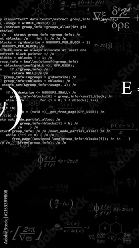 Mathematical equations and chemical formulas animation over black background