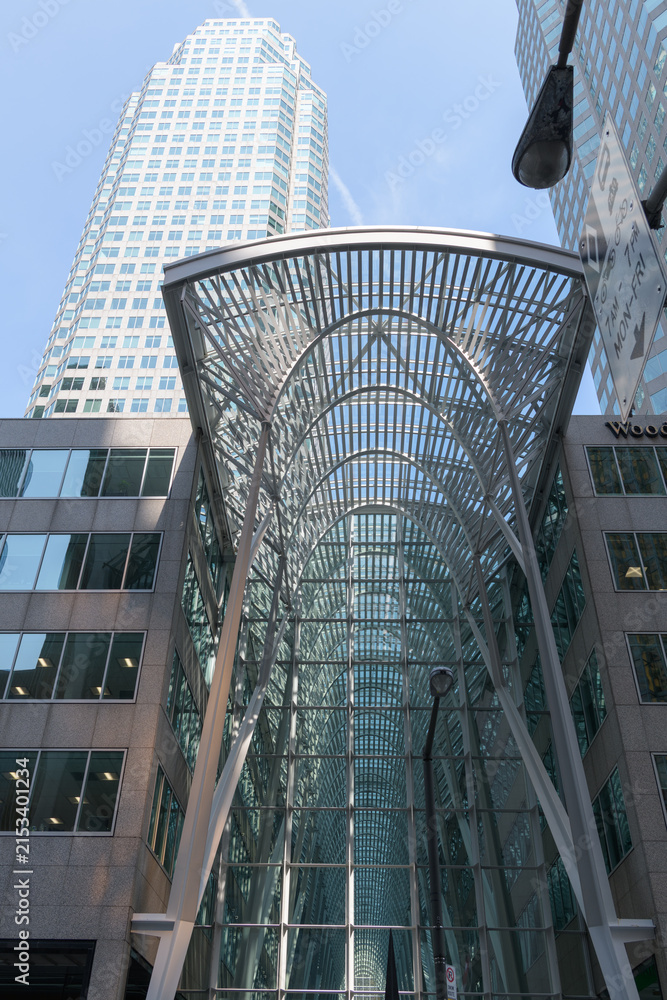 Fototapeta premium Allen Lambert Galleria at Brookfield Place designed by Santiago Calatrava, 1992, in Postmodern/Neo-Futurist style, commissioned by BCE (Bell Canada Enterprises), and located 181 Bay Street, Toronto