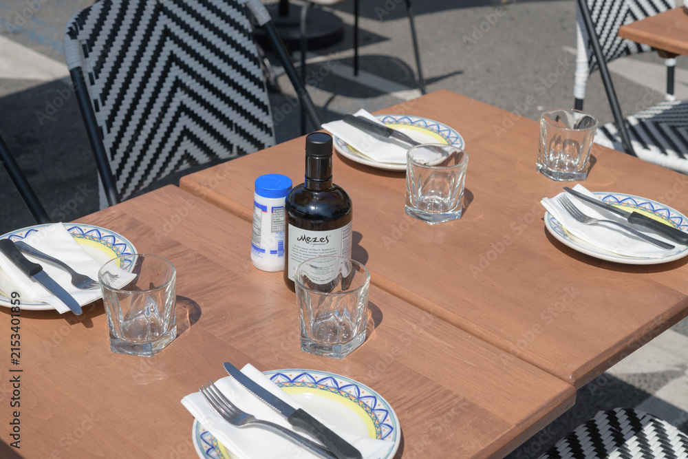 Fototapeta premium outdoor seating at Mezes, a Greek restaurant, located at 440 Danforth Av, during Taste of the Danforth, Toronto