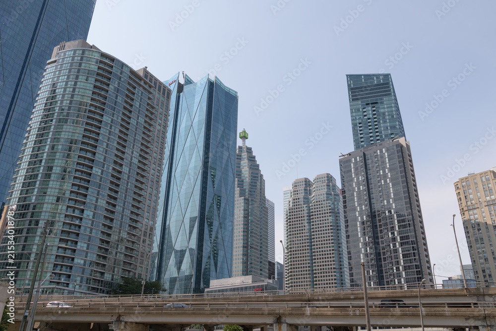 Fototapeta premium looking north from Lake Shore Blvd E to condos and business towers in downtown Toronto