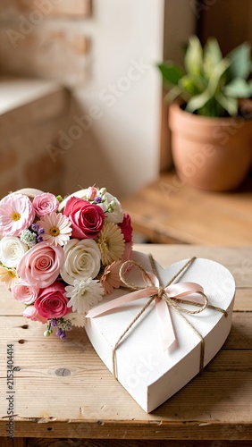pink roses in a box on the table