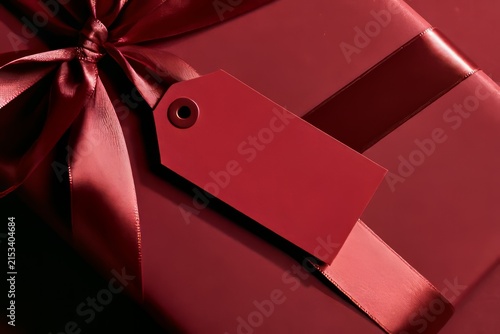 Luxury Burgundy Gift Box with Ribbon and Blank Tag