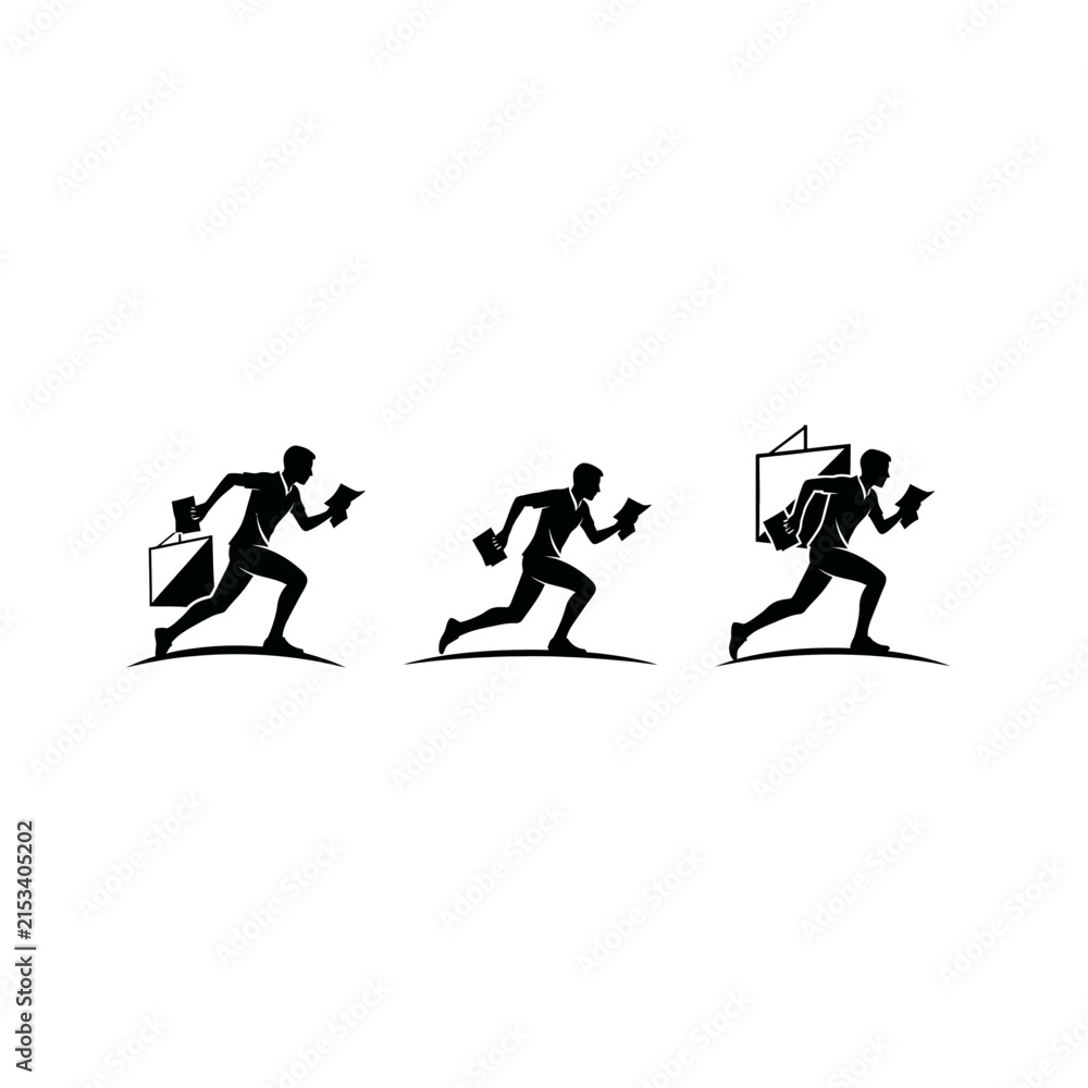 Obraz premium Three silhouetted runners in motion carrying objects.