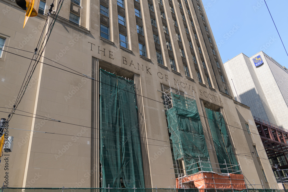 Fototapeta premium Bank of Nova Scotia Building, designed initially by John M Lyle, later Mathers & Haldenby, with Beck & Eadie, located at 44 King St W, northeast corner at Bay St, Toronto