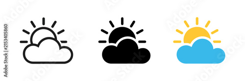 Konstfotografi partly cloudy weather icon set with sun and cloud symbols