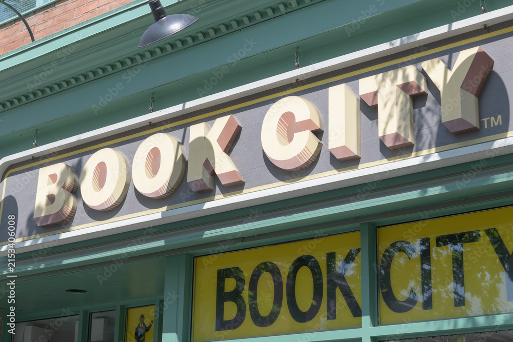 Fototapeta premium exterior building and sign of Book City, a book store chain, located here at 348 Danforth Av, Toronto