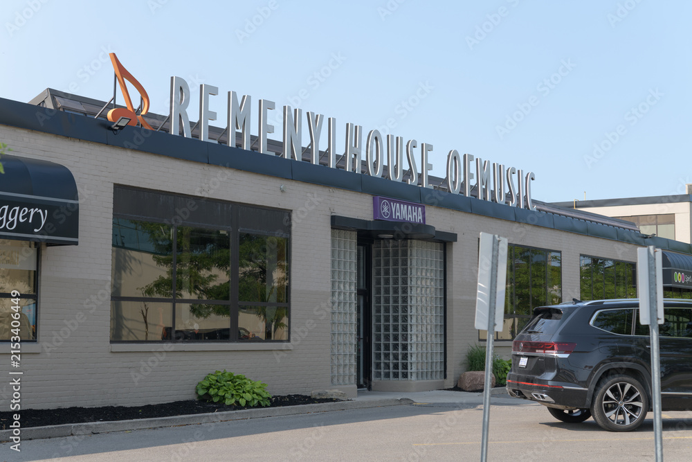 Fototapeta premium exterior of Remenyi House of Music, a musical instrument store, located at 109 Vanderhoof Av, Ste 15, East York, Toronto