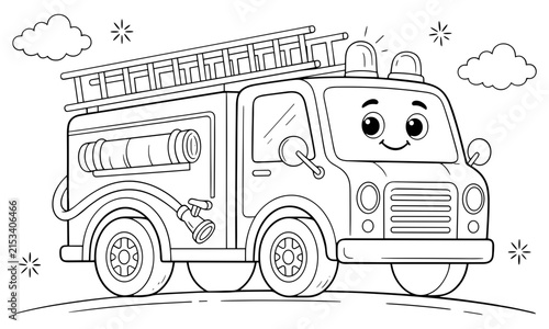Fotografie Cute Fire Truck Coloring Page for Kids