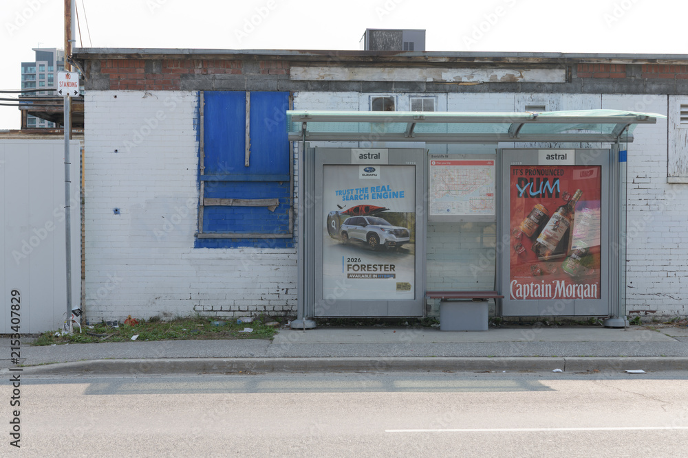 Fototapeta premium “Don’t drive after drinking” OOH bus stop posters in Toronto (Subaru Forester, Captain Morgan rum)
