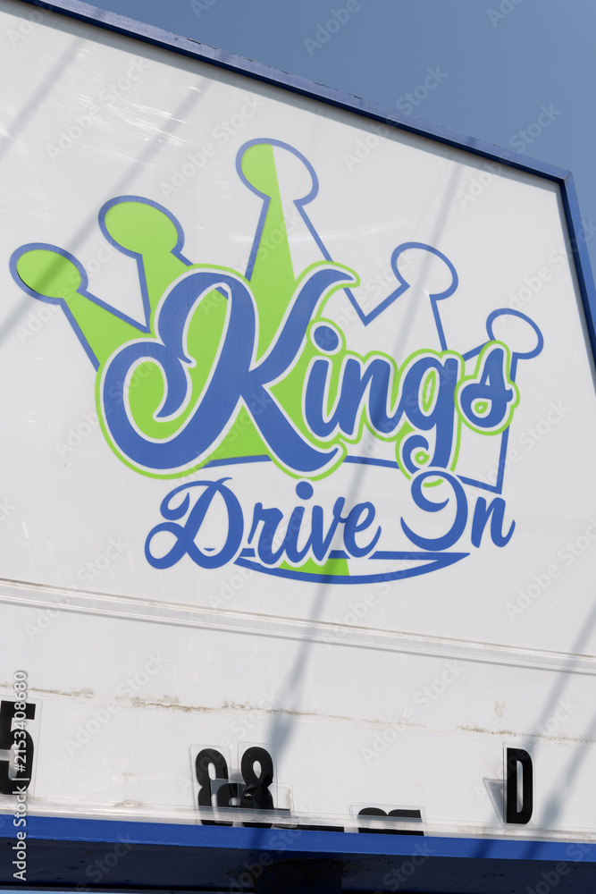 Fototapeta premium close-up of sign outside King's Drive-In, a fish and chips restaurant, located at 919 Pape A (East York), Toronto