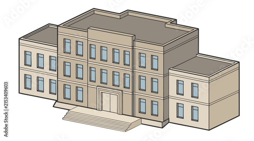 Isometric Public Institution, School, or Courthouse Building Vector Illustration
