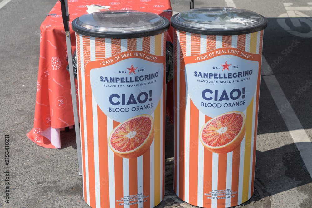 Fototapeta premium San Pellegrino event/food-service ice or beverage containers at Taste of the Danforth, 2026, Toronto