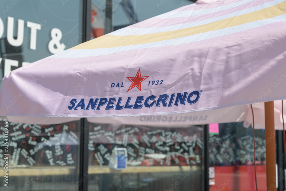 Fototapeta premium delightful pink event tent with San Pellegrino branding in Toronto