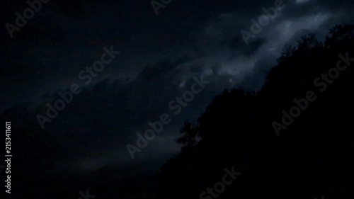 dark stormy night sky with lightning over highway road - dramatic weather dark clouds, thunderstorm atmosphere, electric blue lighting, ominous sky, flash
