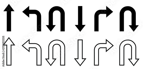 Fotografía Set of black and white directional arrow icons and navigation symbols for user i