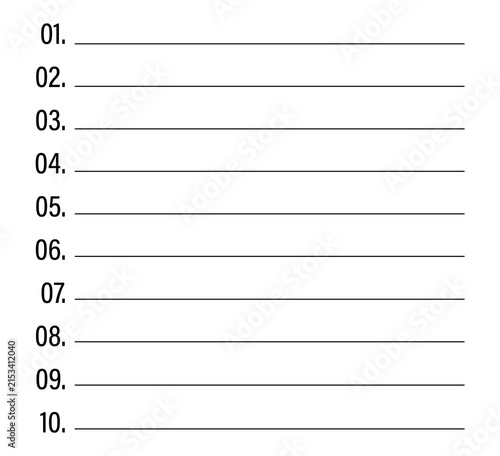 Konstfotografi Numbered list template with blank horizontal lines for text input and documentat