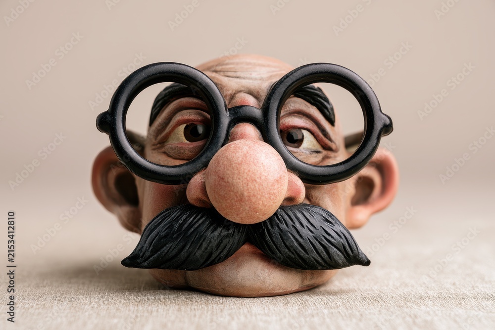 Fototapeta premium Playful disguise mask with round spectacles and thick moustache for stage, film, or photo shoot visuals