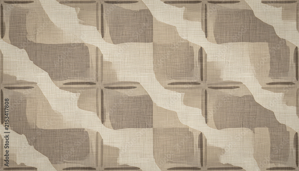 Naklejka premium Elegant beige woven fabric texture pattern with geometric squares and soft shadows, decorative wallpaper background design