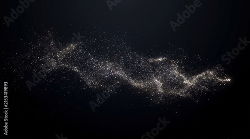 A delicate cloud of tiny white sparkling particles forming a soft horizontal cluster, subtle glowing points, elegant dispersion, isolated on a pure solid black background, clean magical stock effect