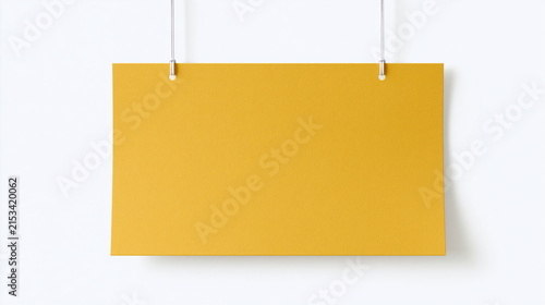 Yellow Hanging Paper Sign Isolated on White Background