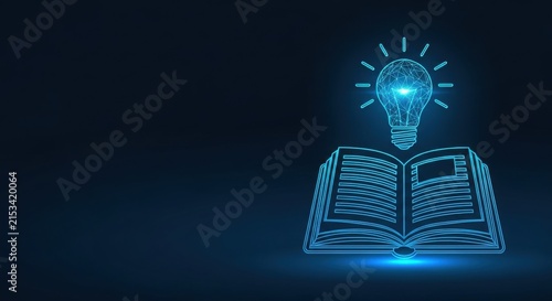 Obraz w ramie Glowing Idea Lightbulb Above Open Book Representing Knowledge and Innovation