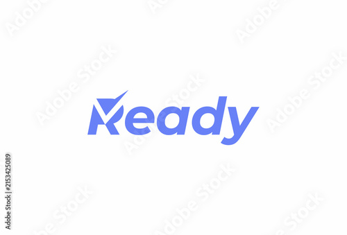 Ready Logo, letter R with checkmark icon combination in Ready typography, vector illustration