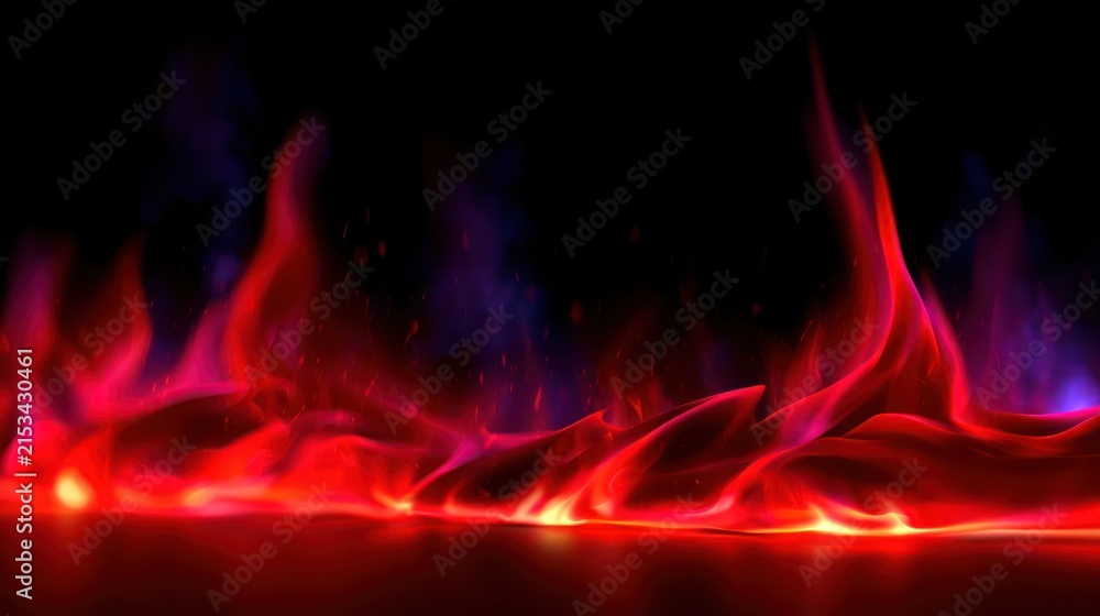 Fototapeta premium Vibrant red and purple flames dance on a black backdrop, creating a dynamic and intense visual