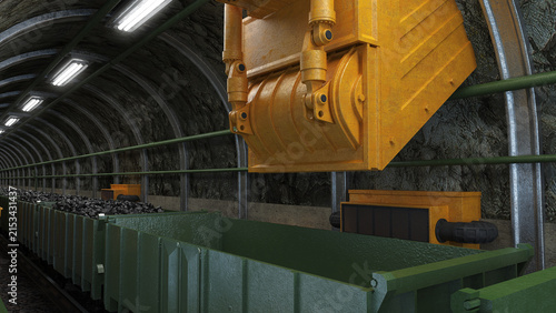 Coal Mine Loading Facility Filling Railway Wagons with Raw Coal