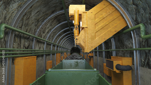 Coal Mine Loading Facility Filling Railway Wagons with Raw Coal