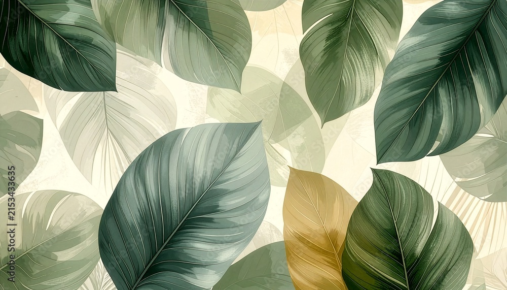 Elegant abstract botanical pattern created from overlapping tropical leaf silhouettes
