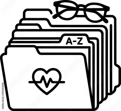 Medical Files Folder Stack with Heartbeat and A-Z Index