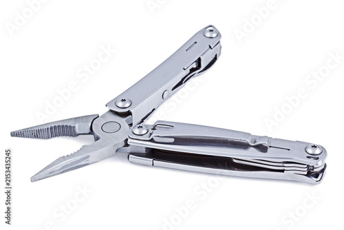 Quadro su tela A steel metal multitool isolated on white, with pocket tool