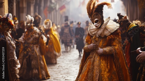 Venetian Carnival Costume, Golden Mask and Dress
