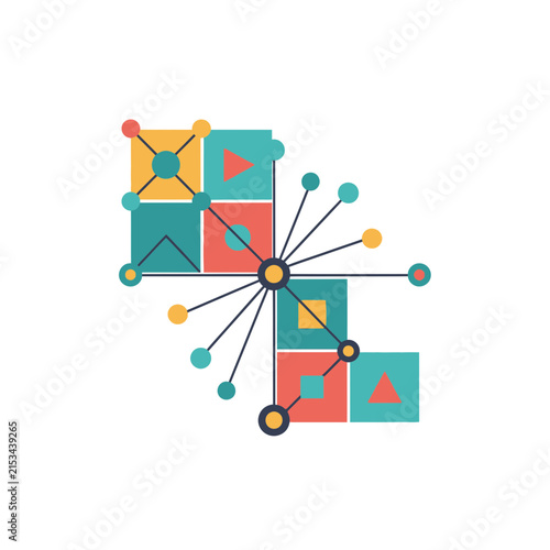 Modern Minimalist Geometric Abstract Composition with Interconnected Shapes and Nodes