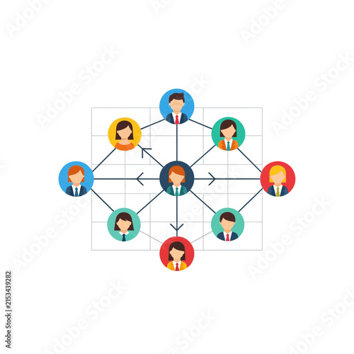 Professional Business Network Hierarchy and Organizational Teamwork Structure Concept Illustration