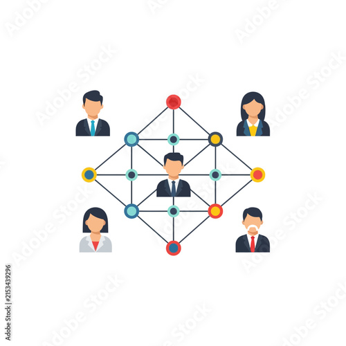 Professional Business Networking Concept with Diverse People Avatars and Interconnected Lines