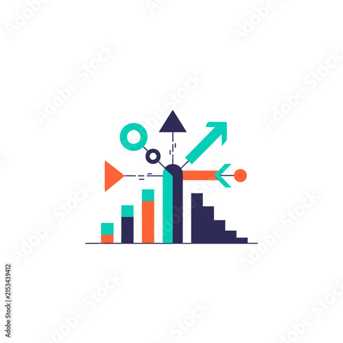 Abstract Business Growth Infographic with Arrows and Bar Charts for Data Visualization