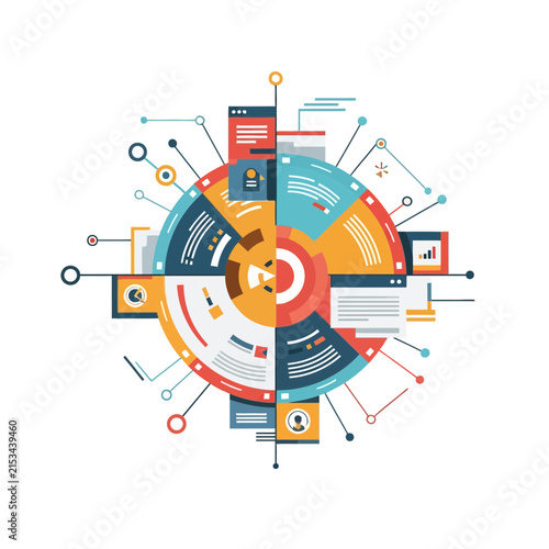 Abstract Circular Data Visualization and Infographic Dashboard Design for Business Analytics